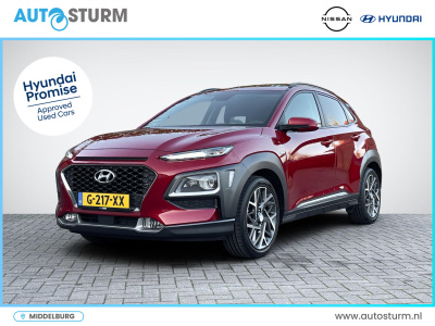 Hyundai Kona 1.6 gdi hev premium sky | trekhaak | schuif-/kanteldak | leder | stuur- + stoelverwarming | head-up display | adapt. cruise control | rijklaarprijs!